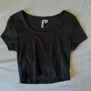 H&M grey Ribbed Scoop Neck Crop Top